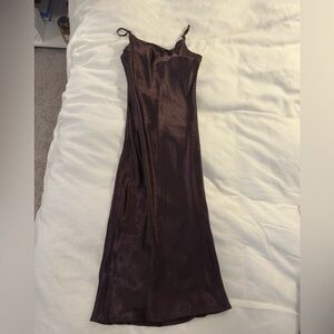 Lulus Elegant Brown Slip Midi Dress S